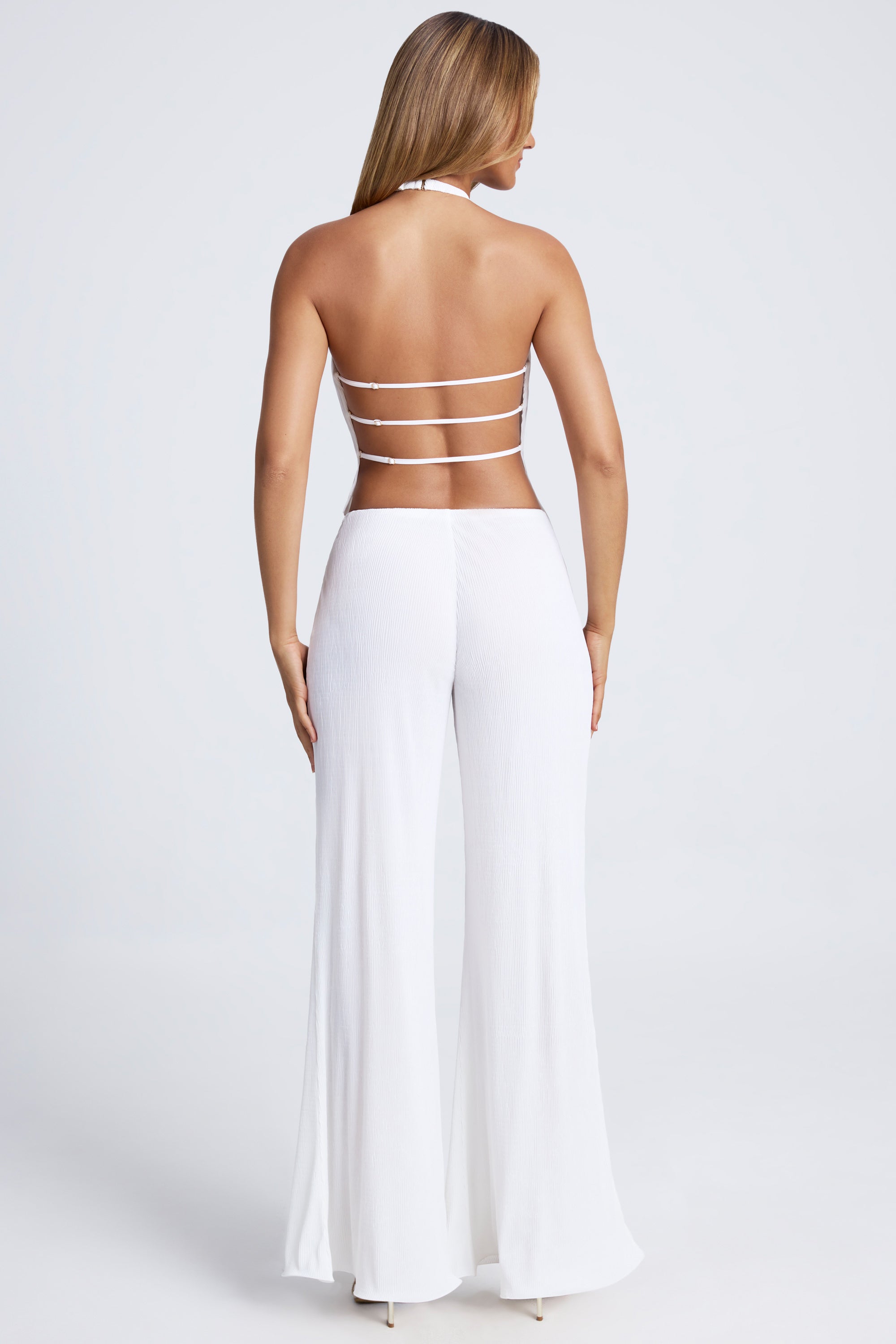 Petite - Pantalon large taille haute en blanc