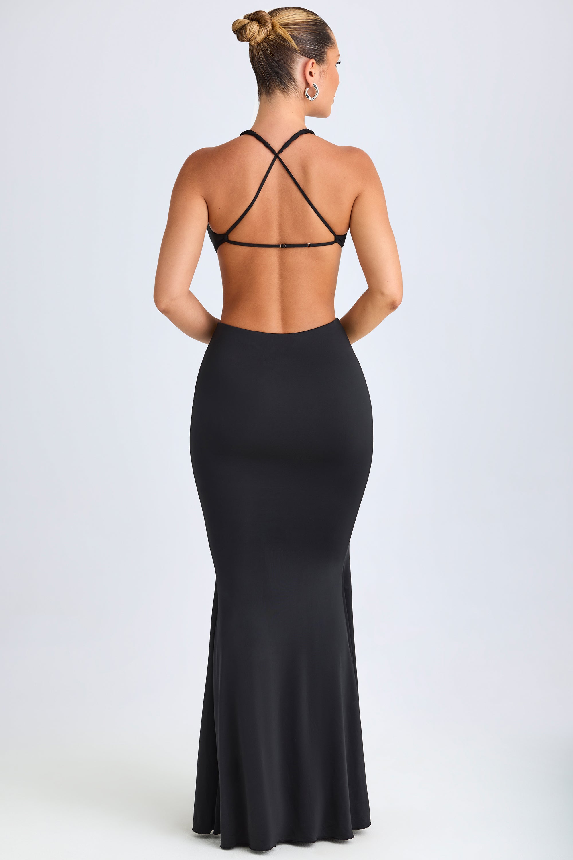 Hardware Detail Cut-Out Halterneck Maxi Dress in Black