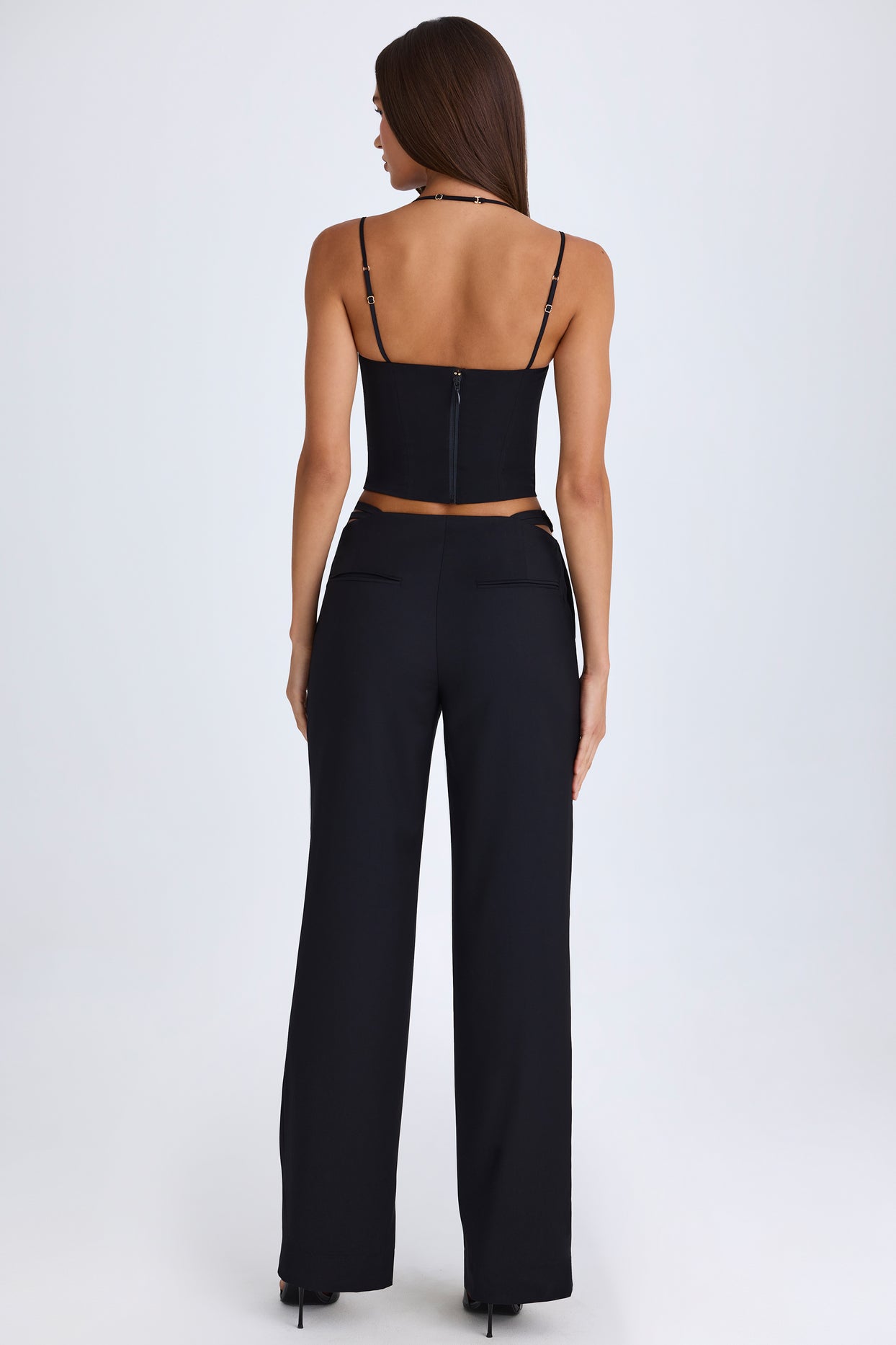 Tall Belted Cut-Out Wide-Leg Trousers in Black