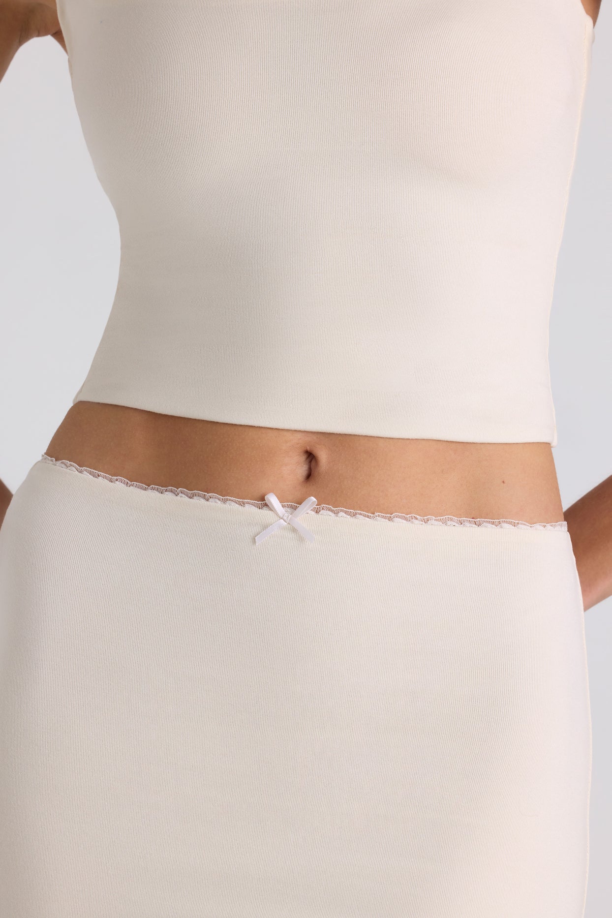 Modal Bow-Detail Mid-Rise Midi Skirt in Ivory