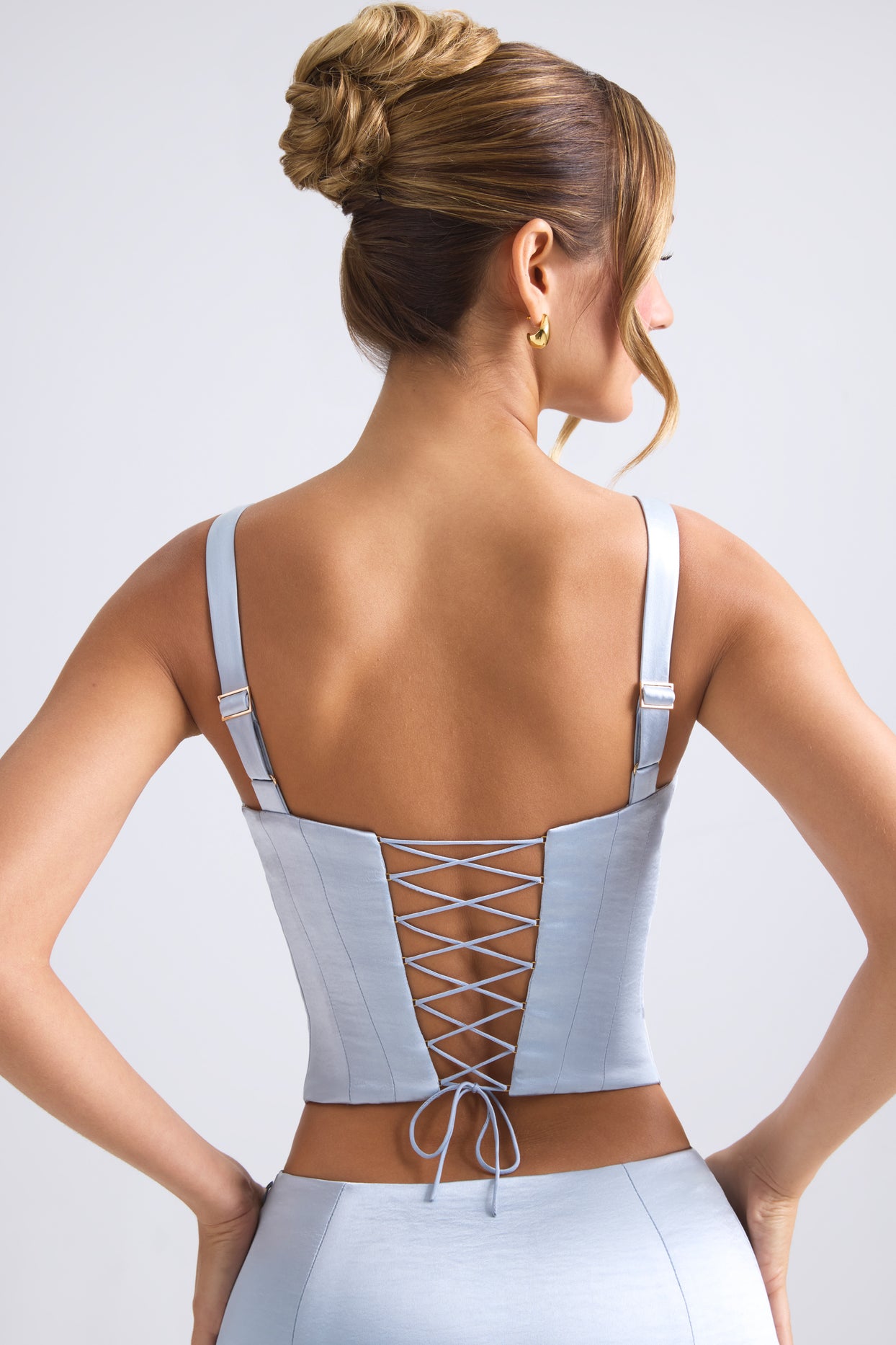 Haut corset à lacets en bleu clair