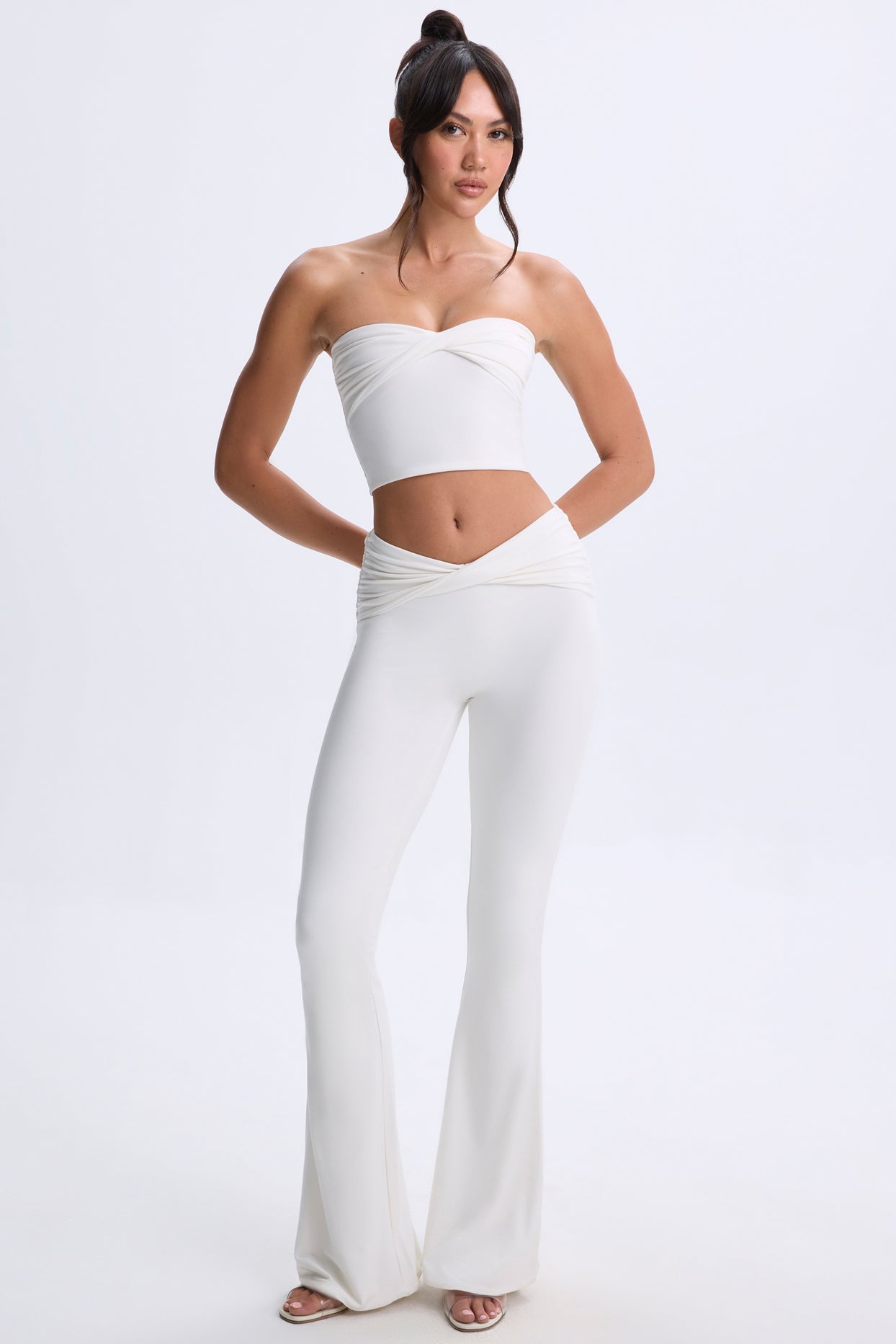 Tall Twist-Front Flared Trousers in White