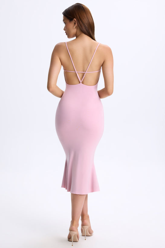 Plunge Open-Back Midaxi Dress in Blush Pink