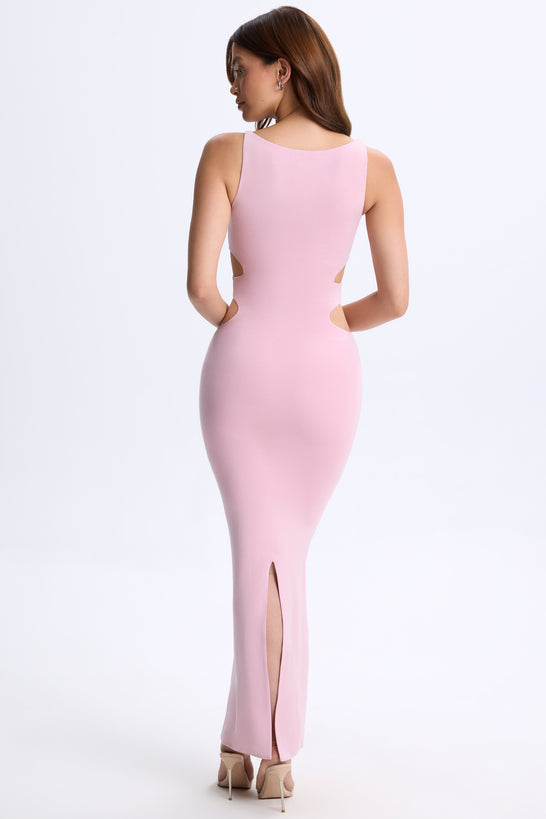 Robe longue découpée à décolleté plongeant en rose blush