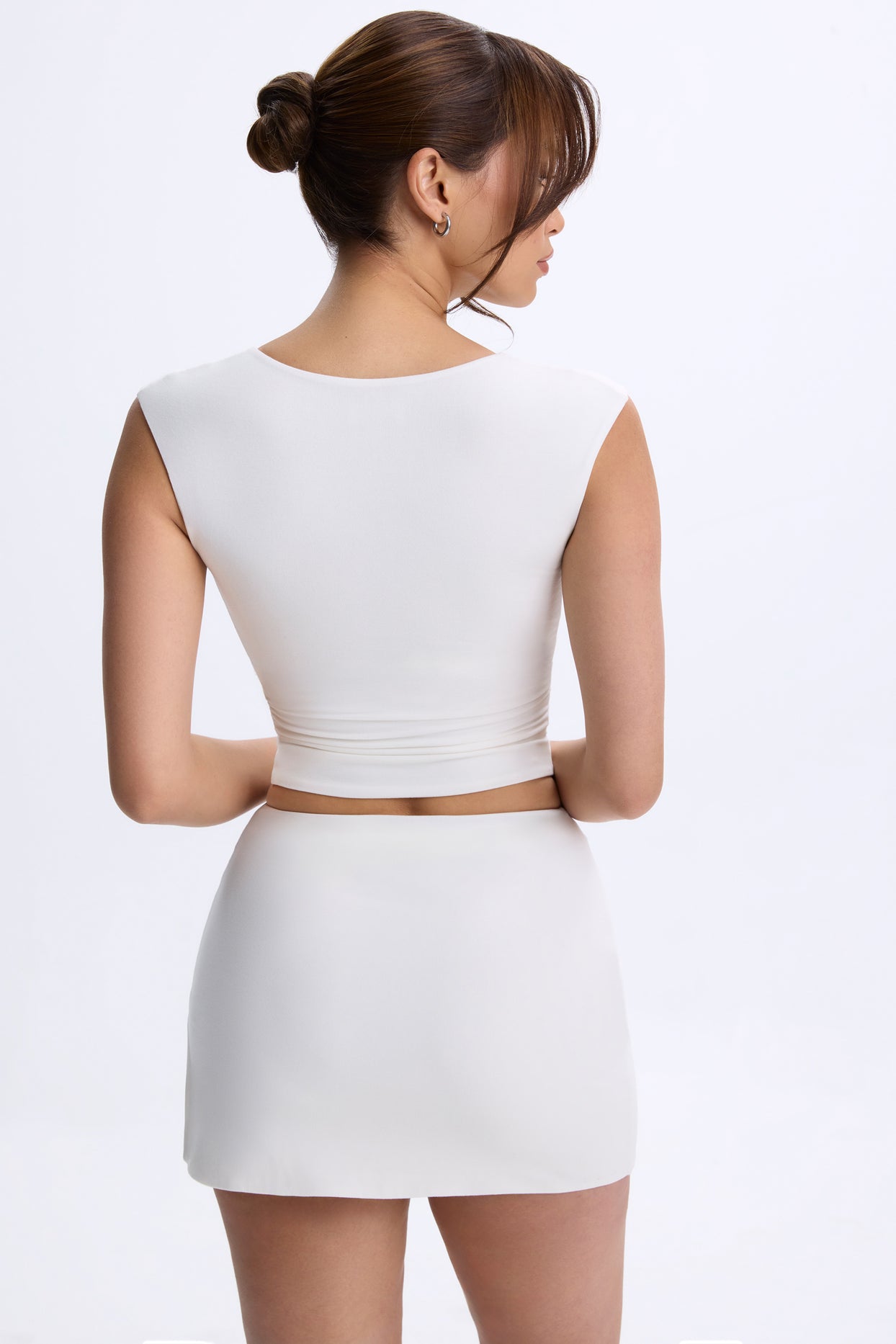 Ruched Cap-Sleeve Top in White