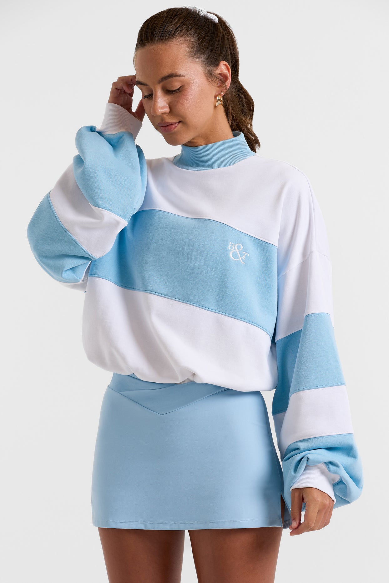 Oversized High Neck Sweatshirt in Sky Blue | Oh Polly
