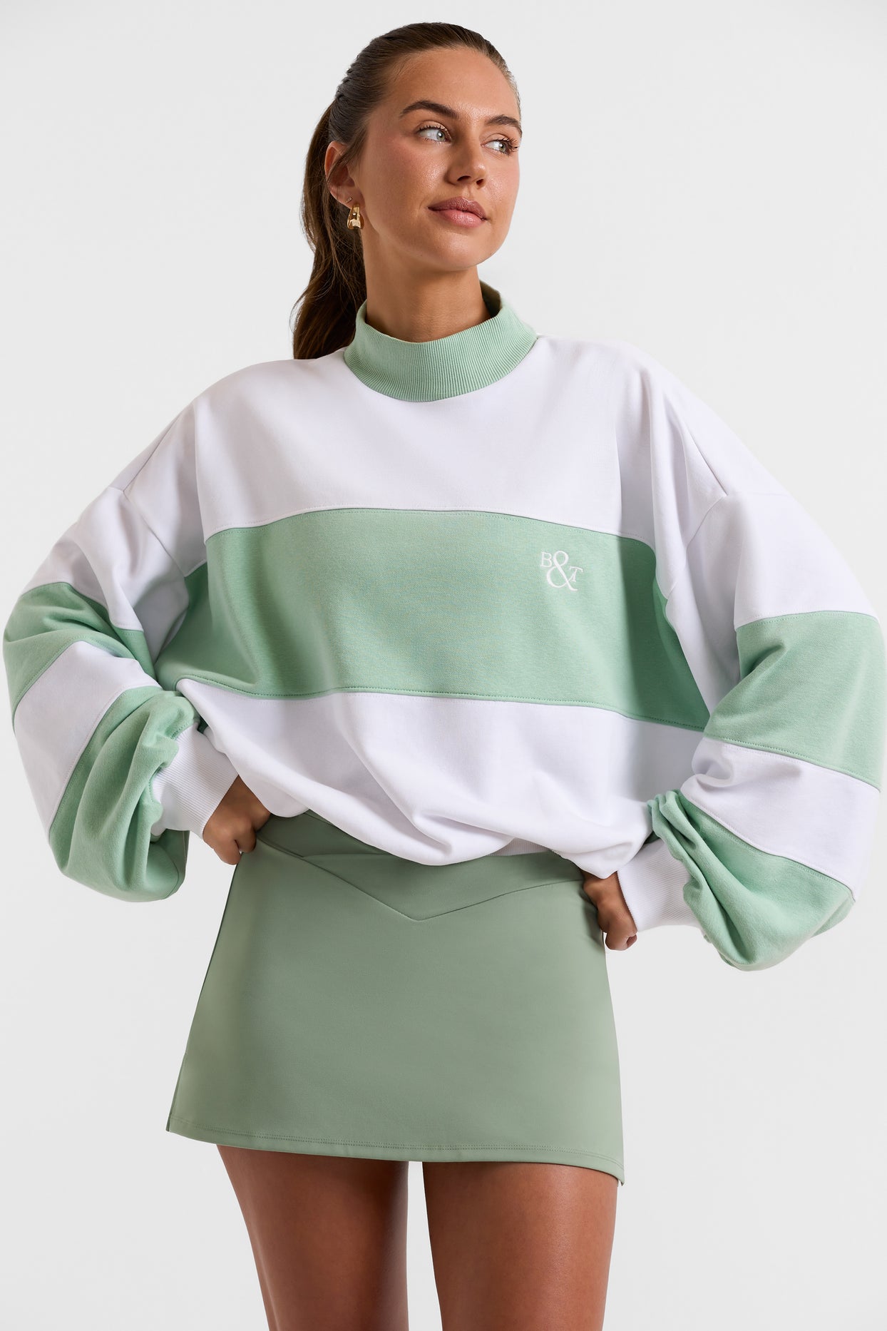 Oversized High Neck Sweatshirt in Mint Green | Oh Polly