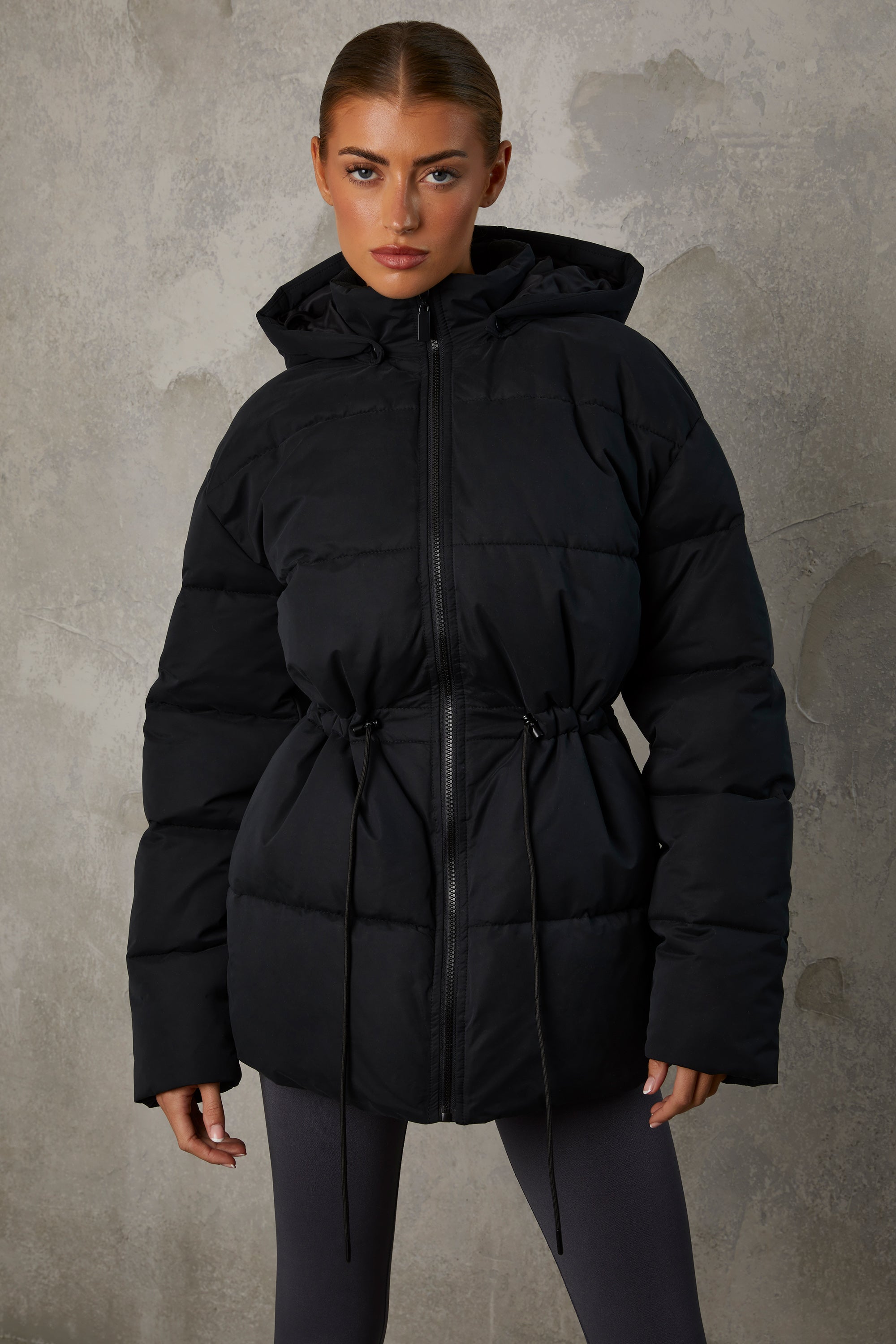 Snug Mid Length Hooded Puffer Coat in Black Oh Polly