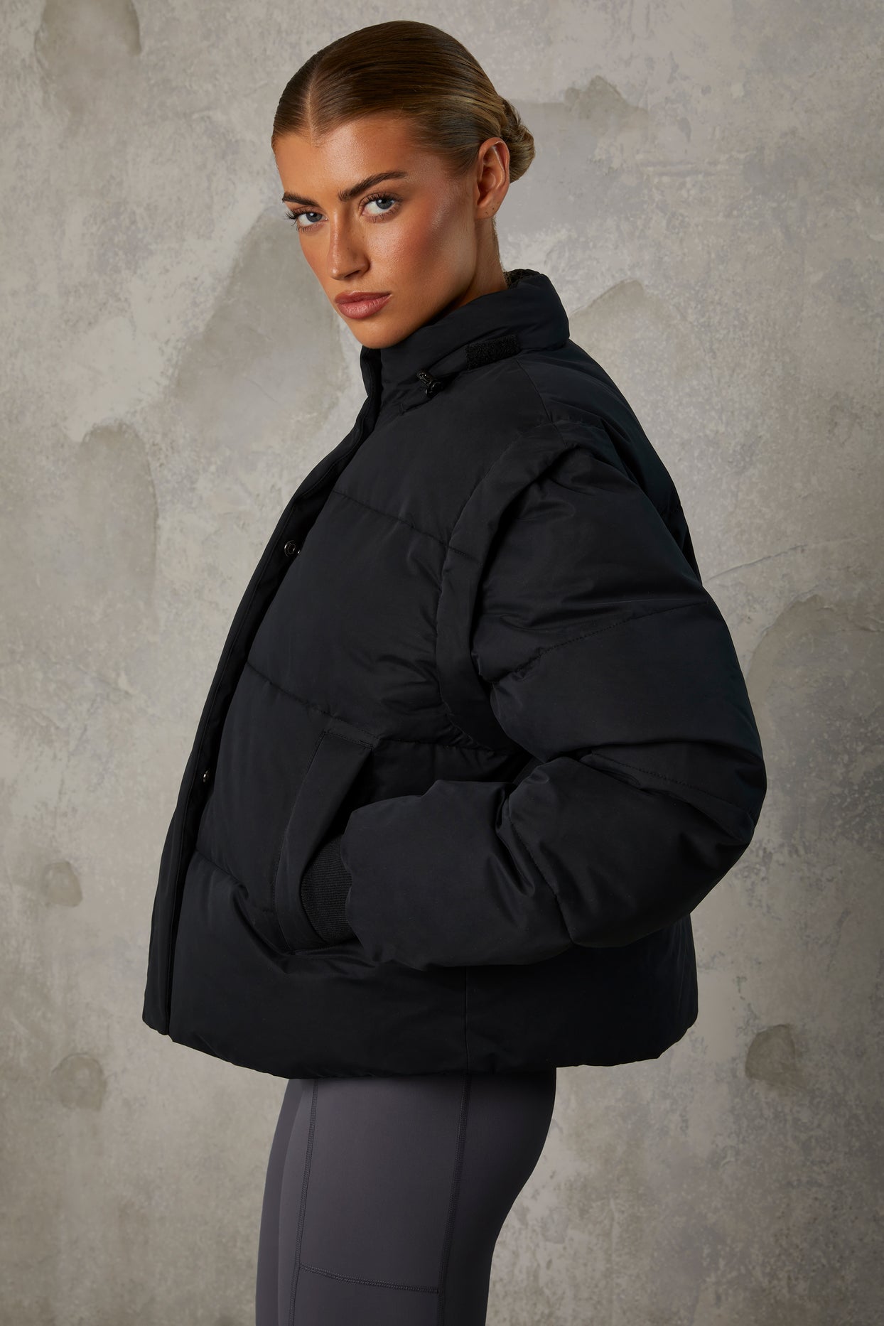 Warm Rush Cropped Puffer Jacket (Black)