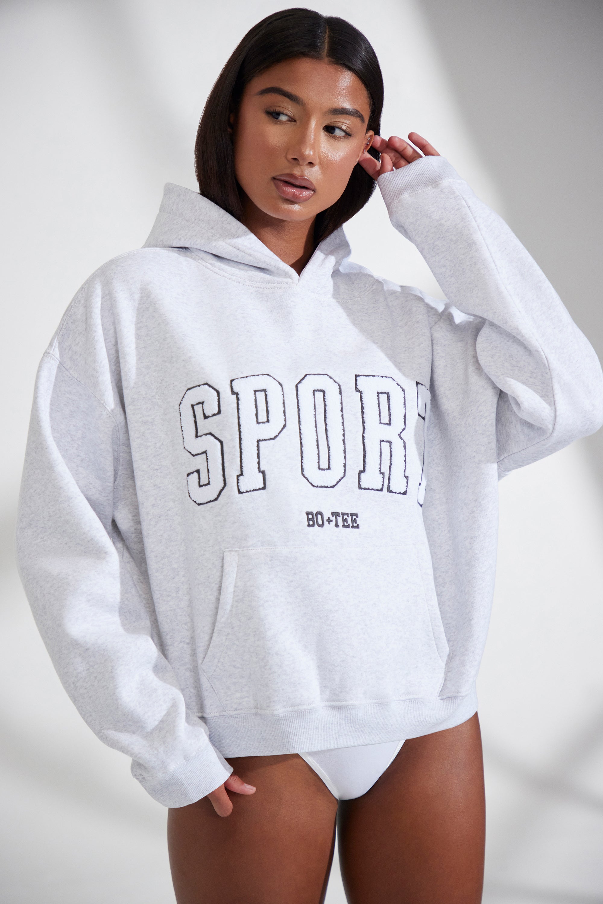 Varsity Oversized Hooded Sweatshirt in Heather Grey | Oh Polly