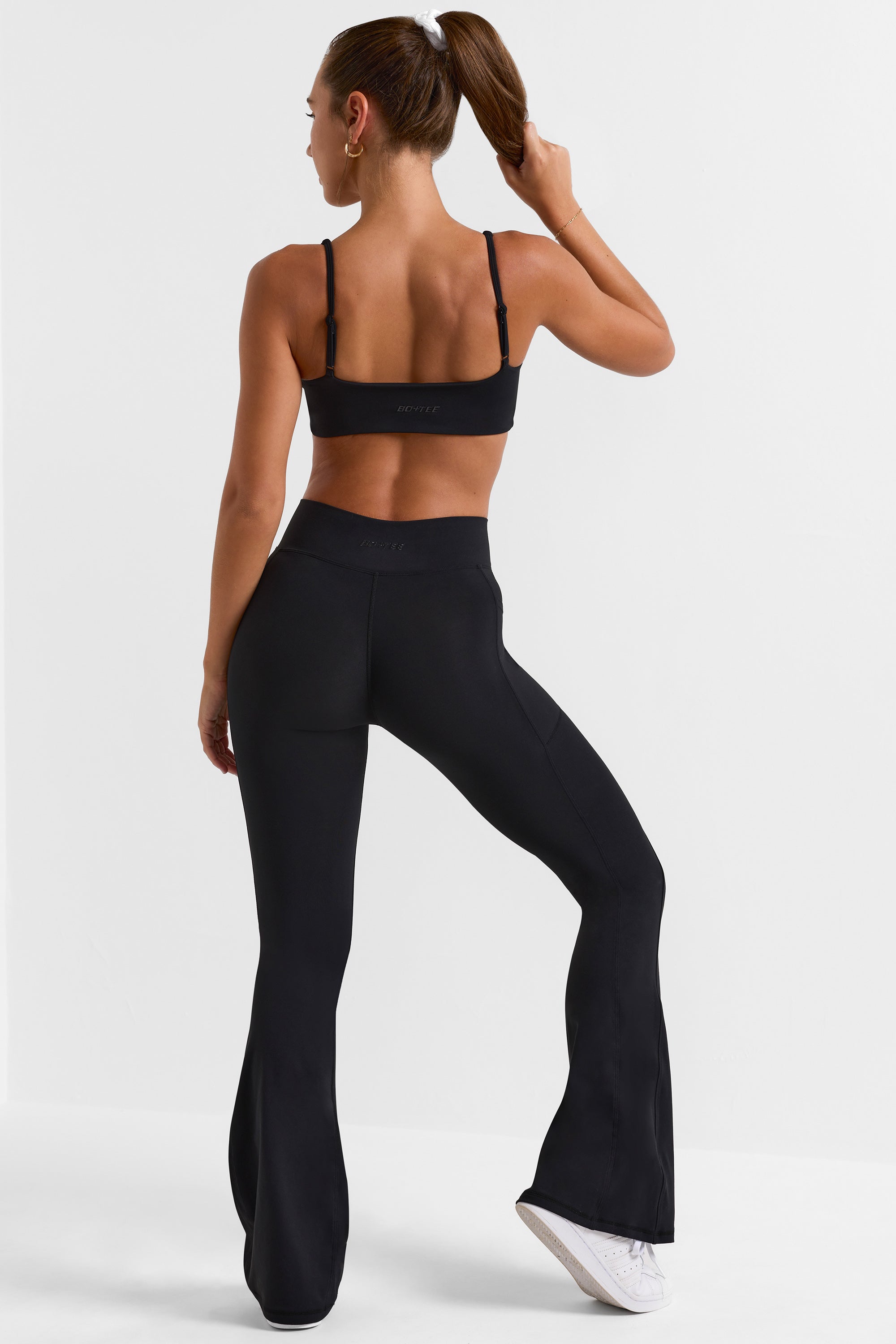 Soft Active Wrap Over Flared Leggings in Black