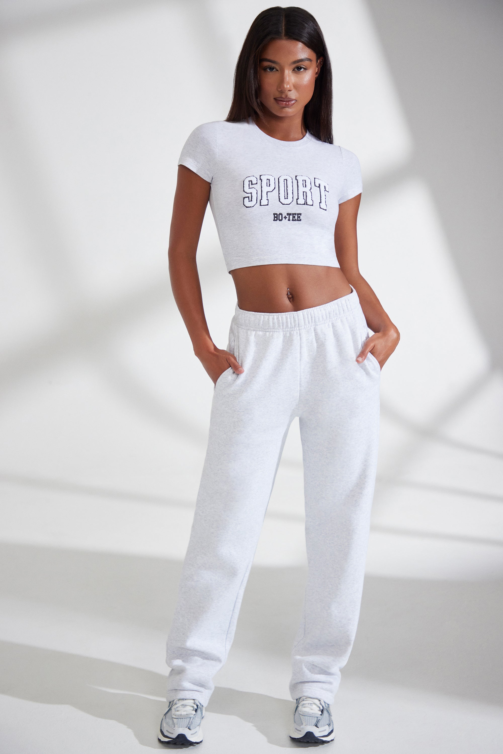 Petite Athletics Wide Leg Joggers in Heather Grey Oh Polly