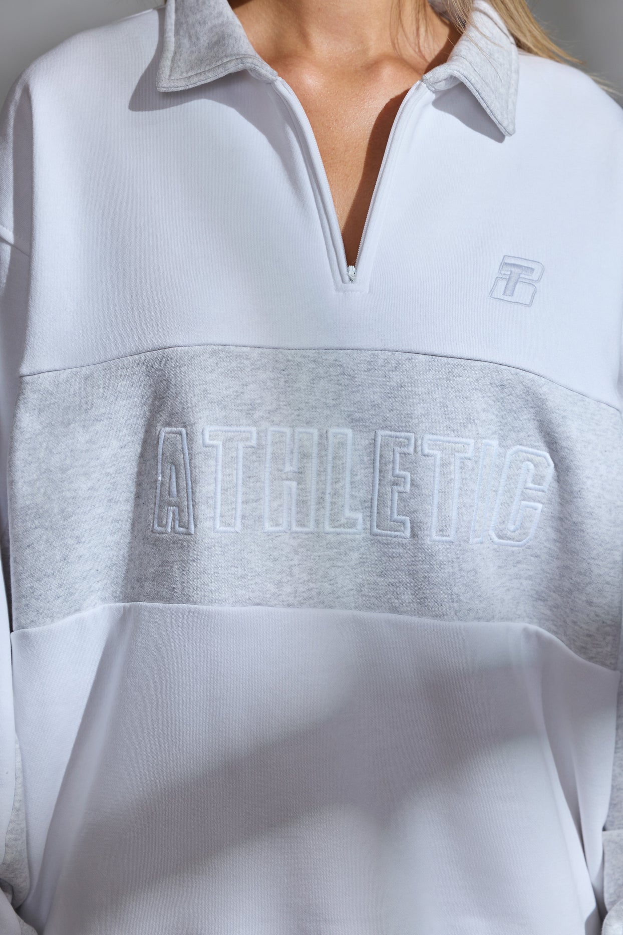 Athletic Oversized Half Zip Panel Sweatshirt in White