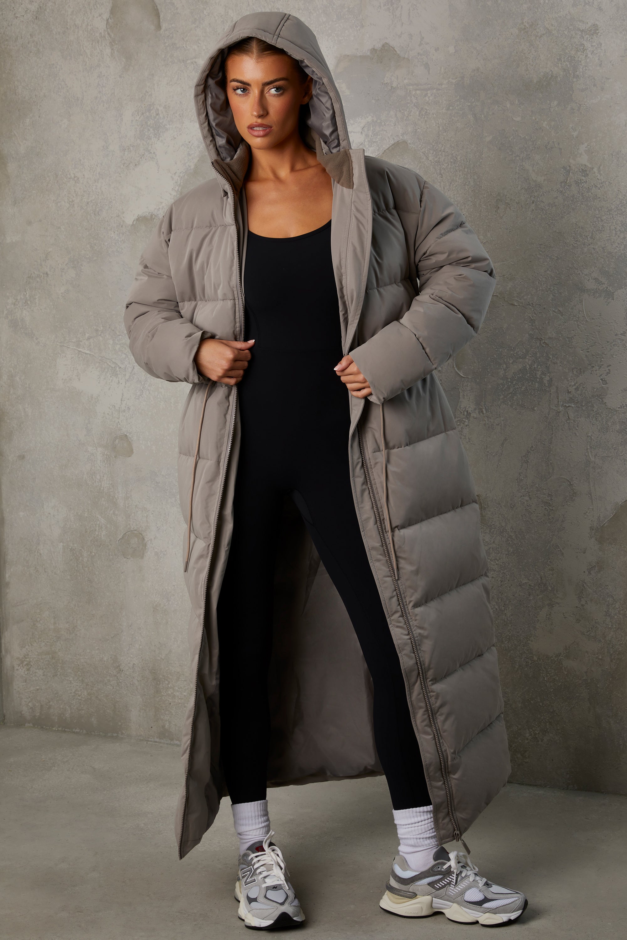 Long grey on sale coat with hood