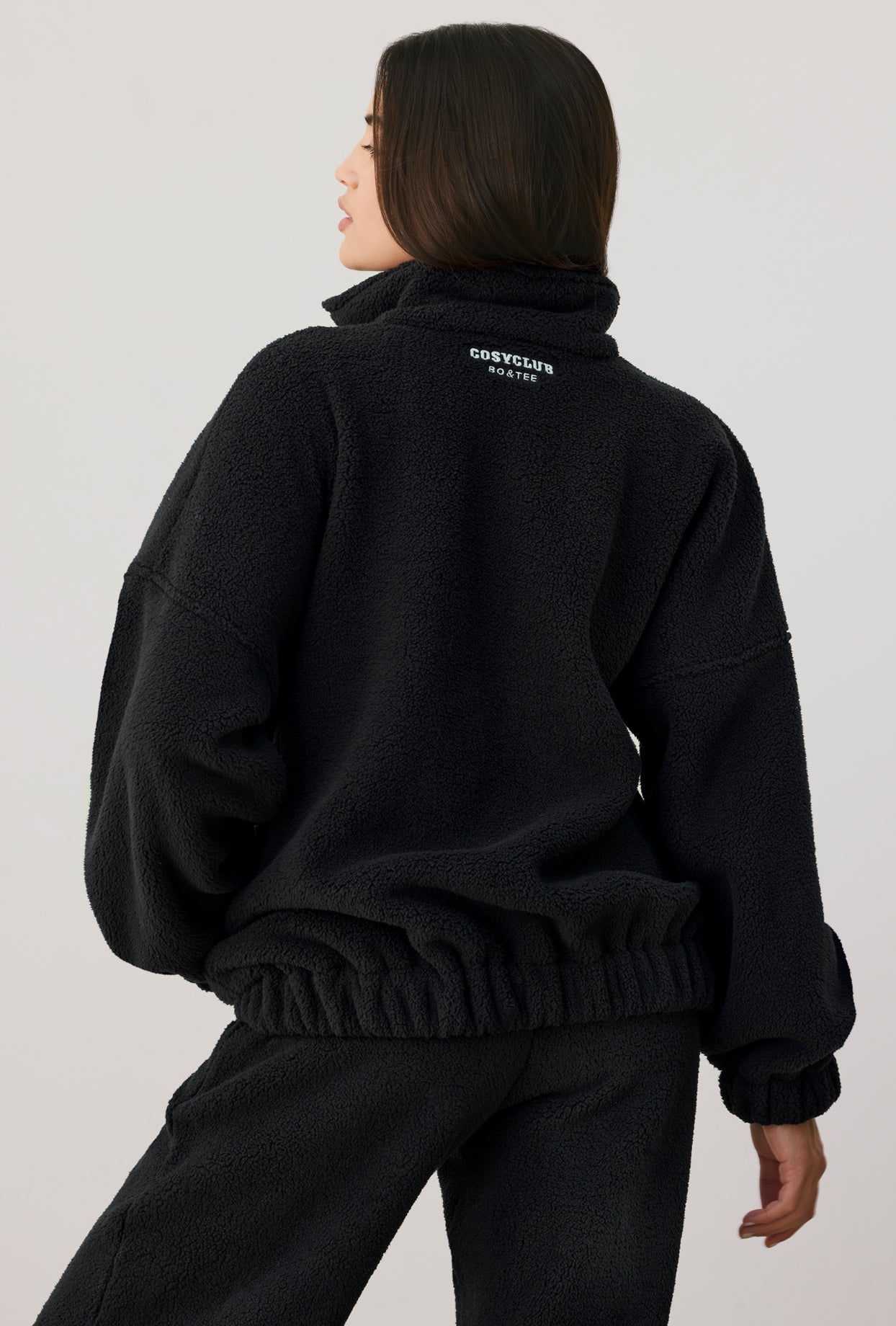 Oversized Fleece Zip Up Jacket in Onyx