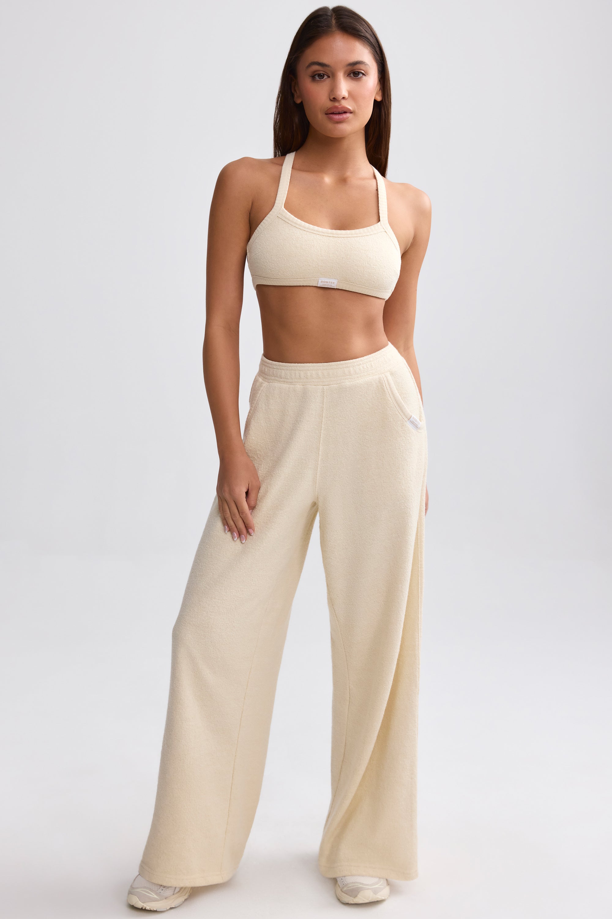 Terry Towelling Wide-Leg Joggers in Cream