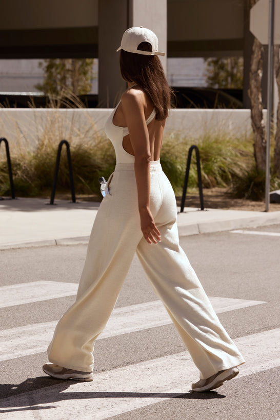 Tall Terry Towelling Wide-Leg Joggers in Cream