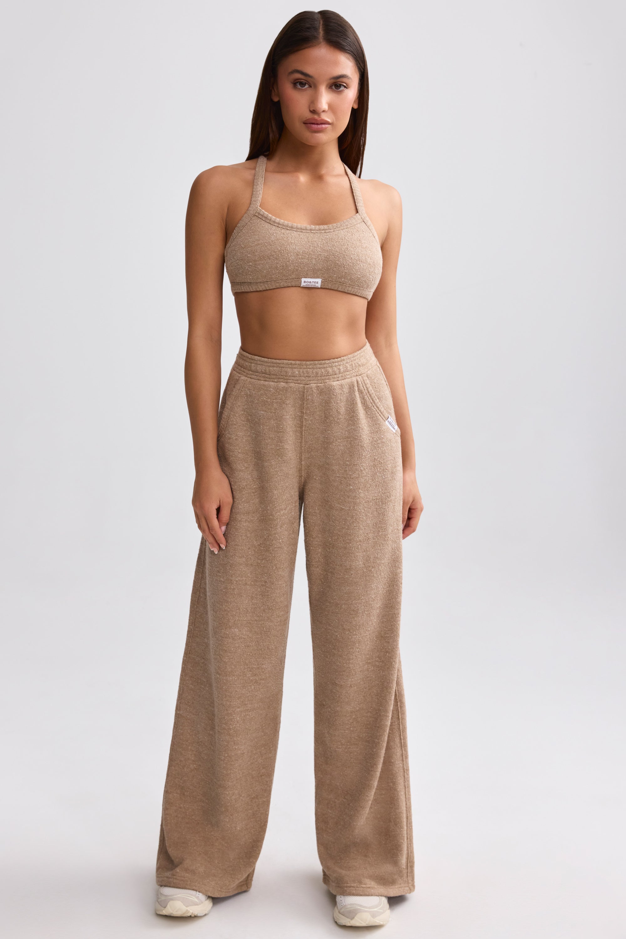 Tall Terry Towelling Wide Leg Joggers in Mocha Brown Oh Polly