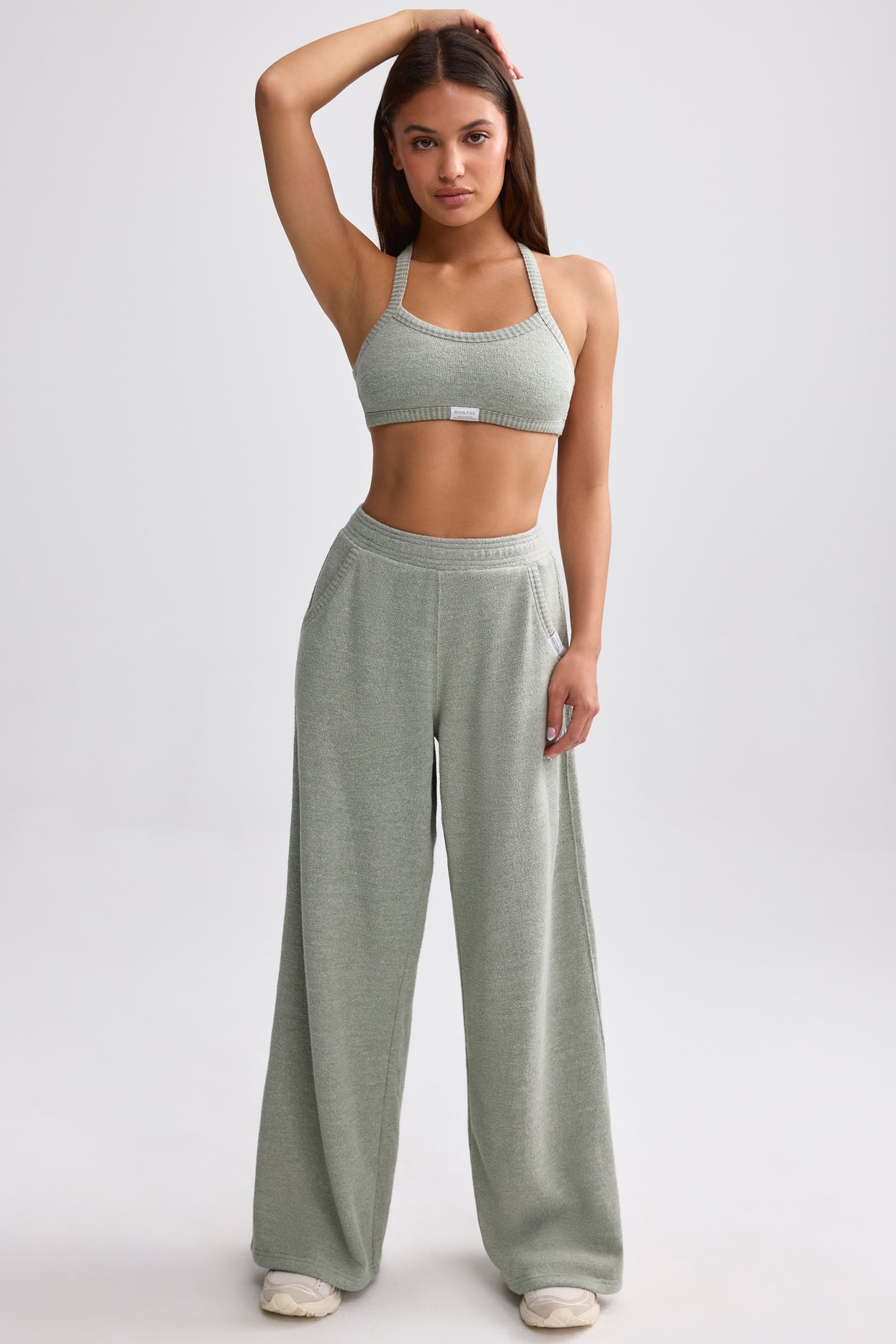 Petite - Pantalon de jogging large en tissu éponge - Gris sauge