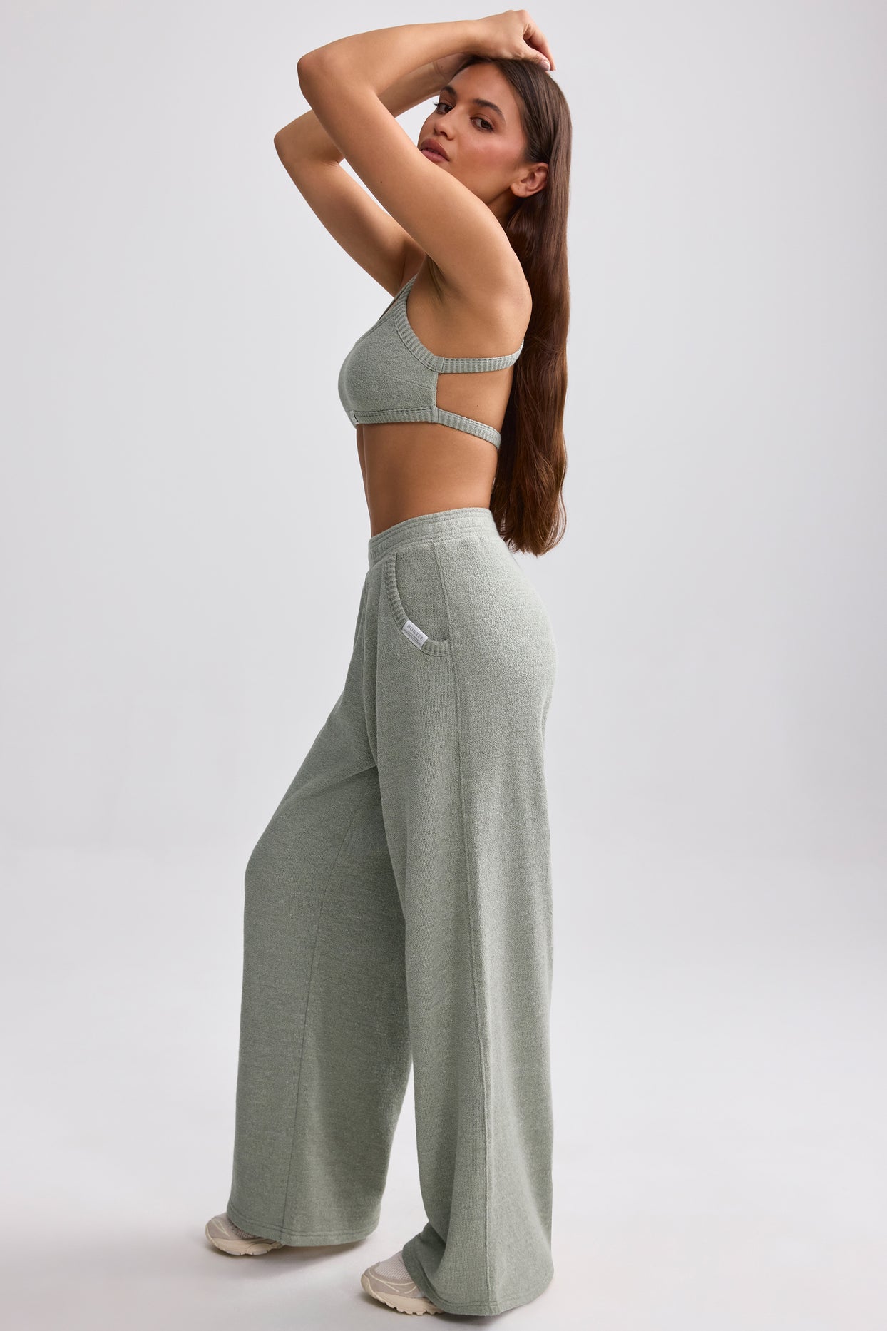 Petite - Pantalon de jogging large en tissu éponge - Gris sauge