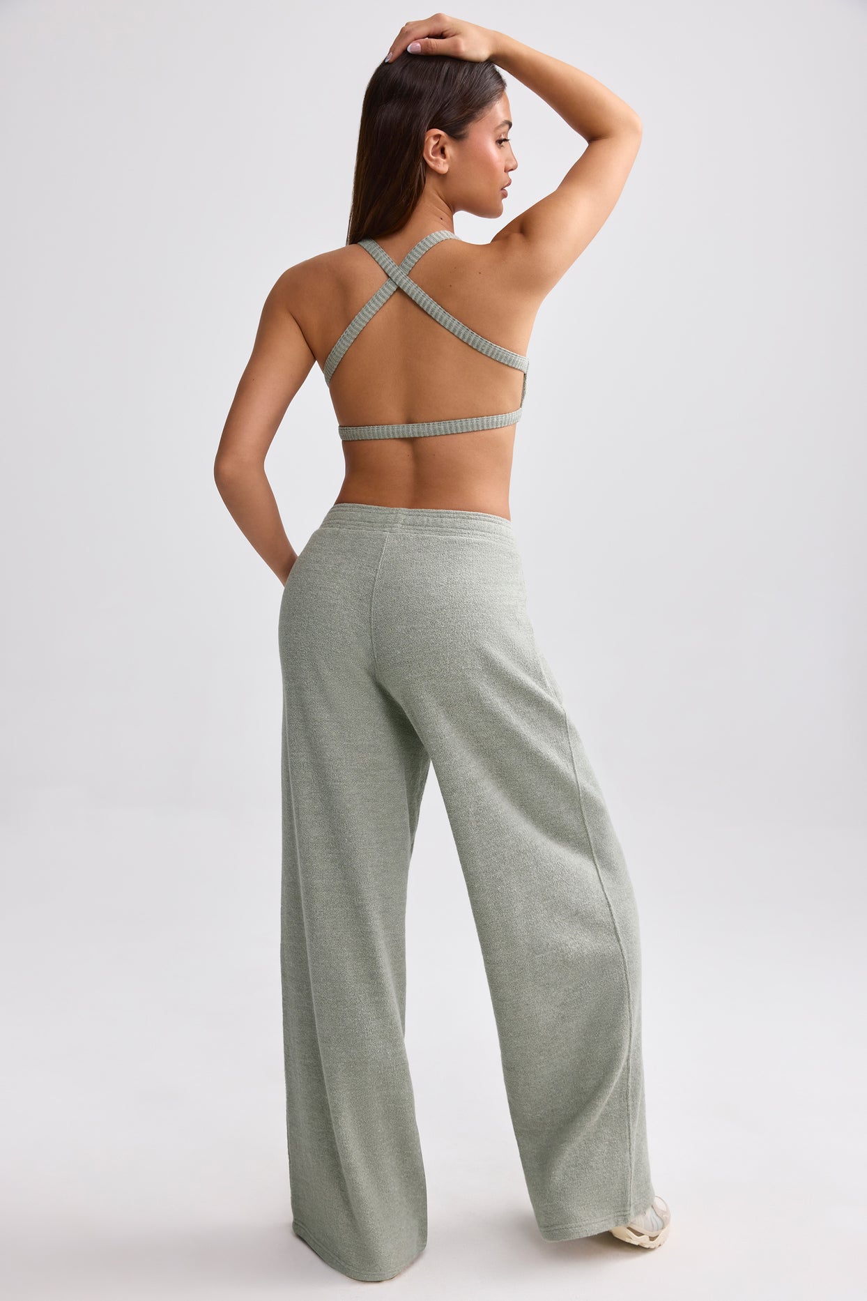 Petite - Pantalon de jogging large en tissu éponge - Gris sauge