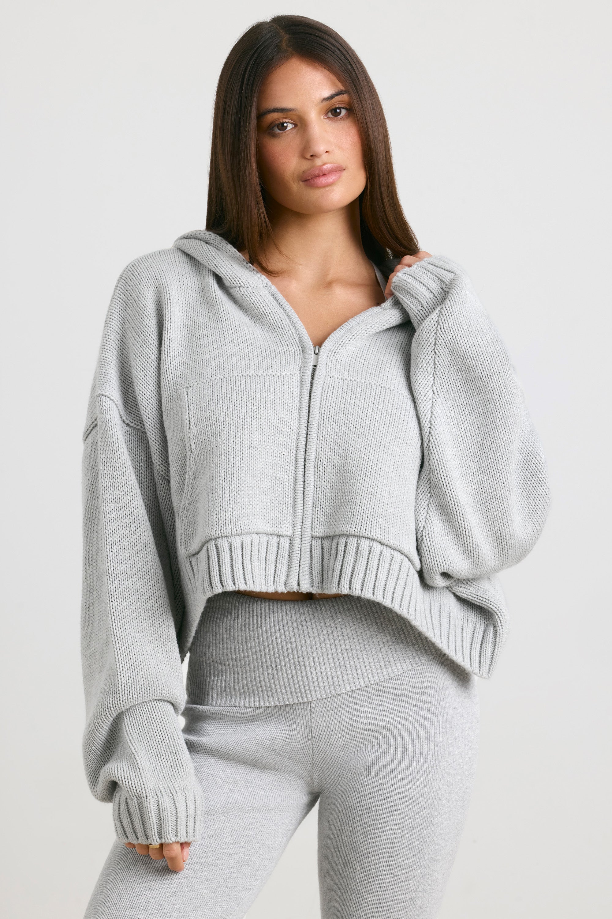 Grey cropped 2024 zip hoodie