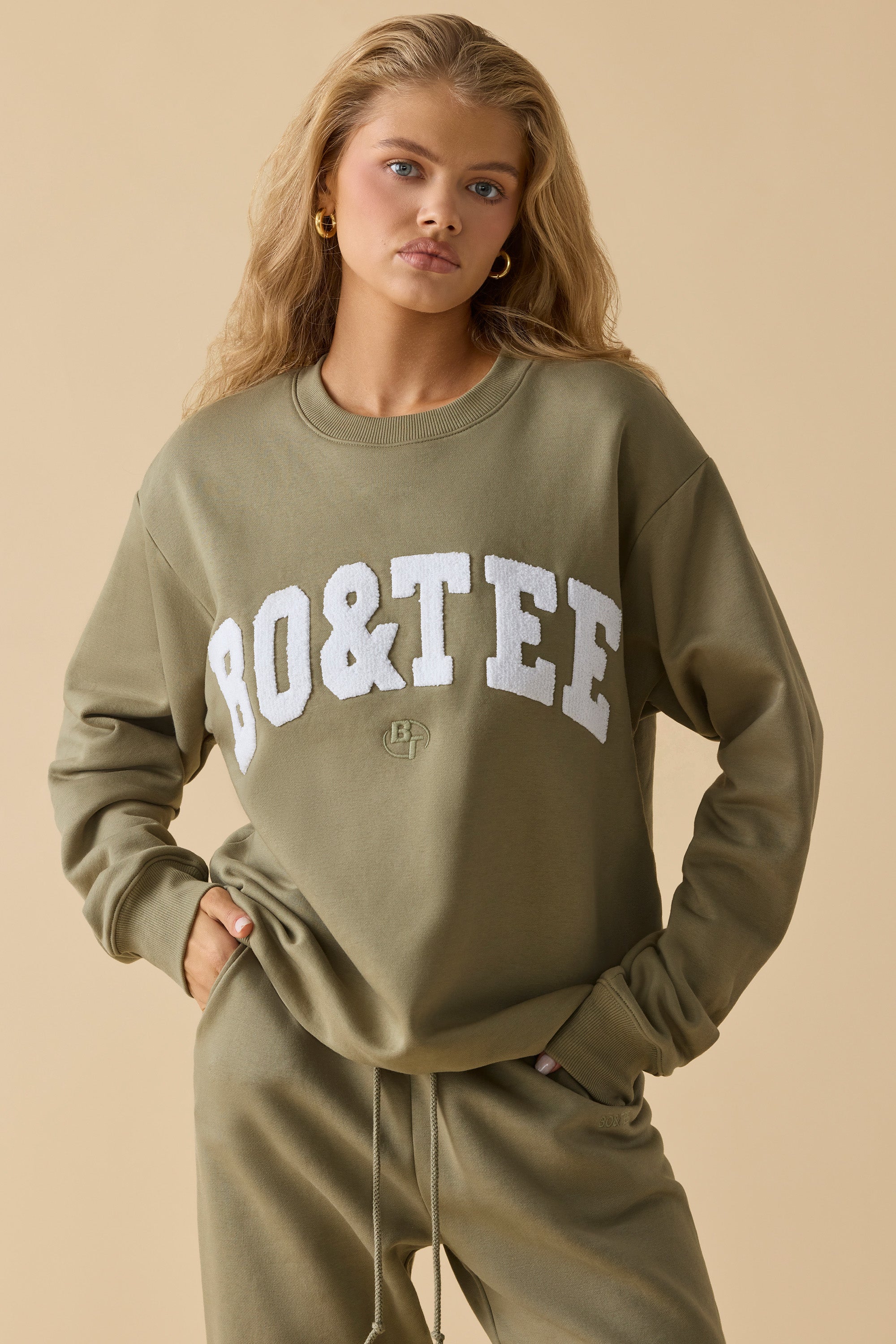 Signature Oversized Crew Neck Sweatshirt in Soft Olive Oh Polly