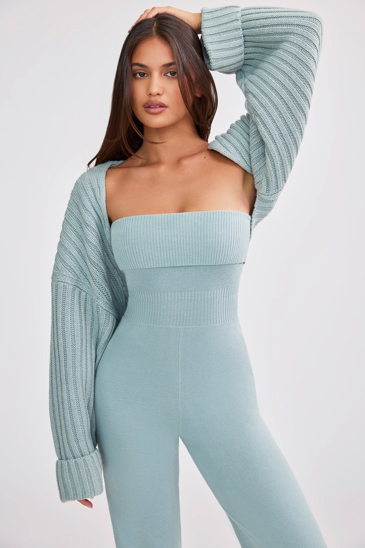 Oversized Chunky Knit Shrug in Dusty Teal