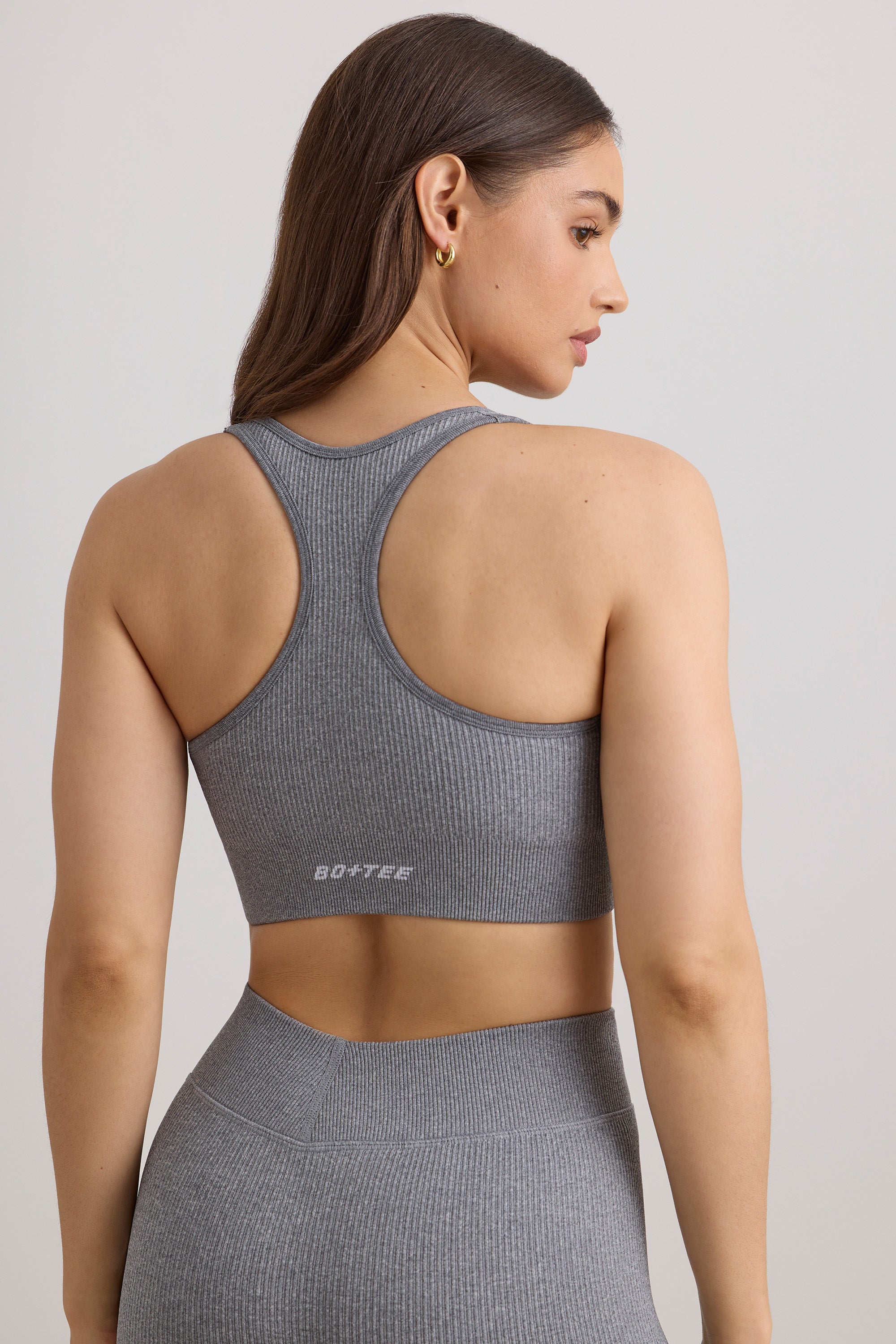 FlexiRib Wide Strap Sports Bra in Grey Melange