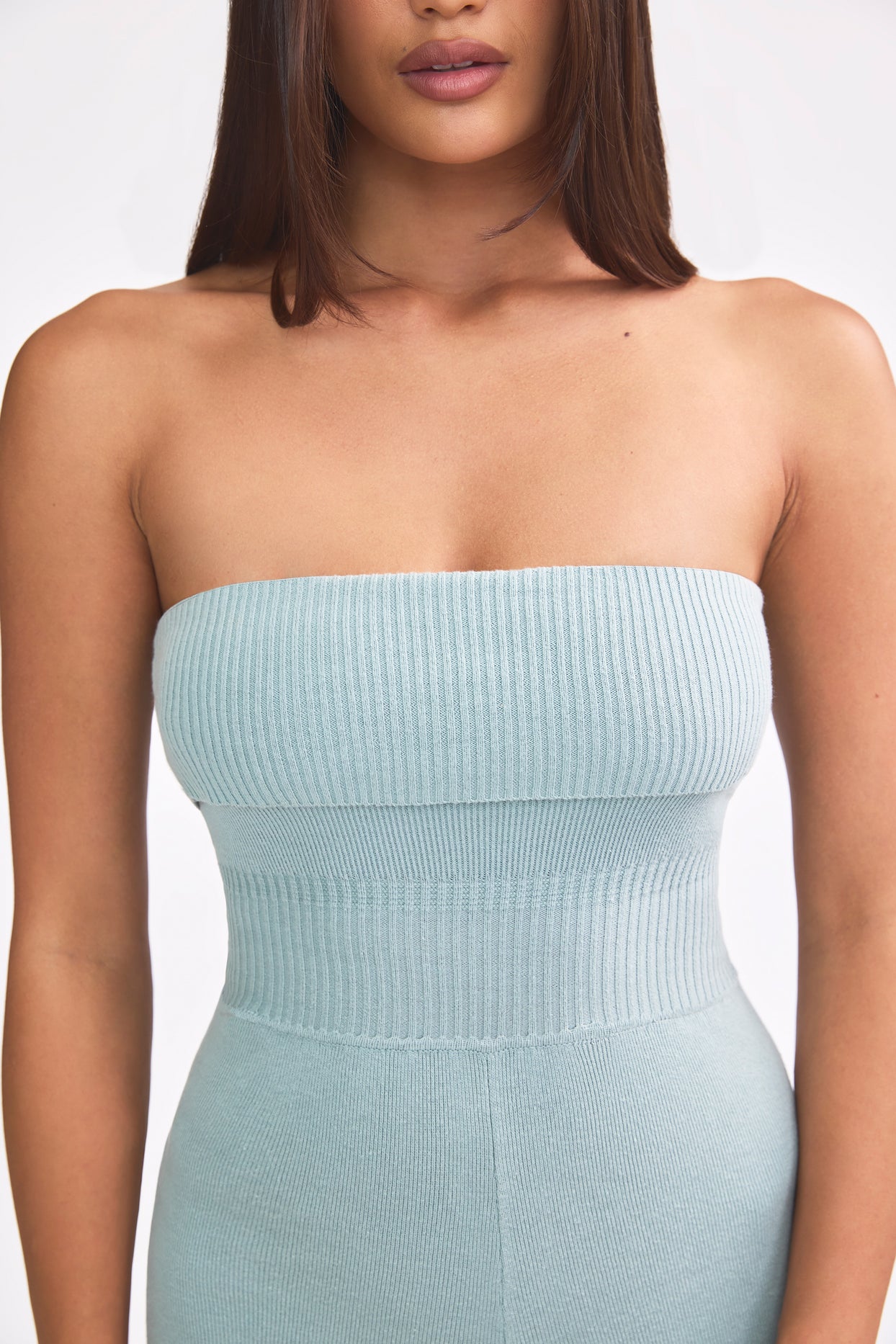 Combinaison bandeau Kick Flare en grosse maille en bleu sarcelle poussiéreux