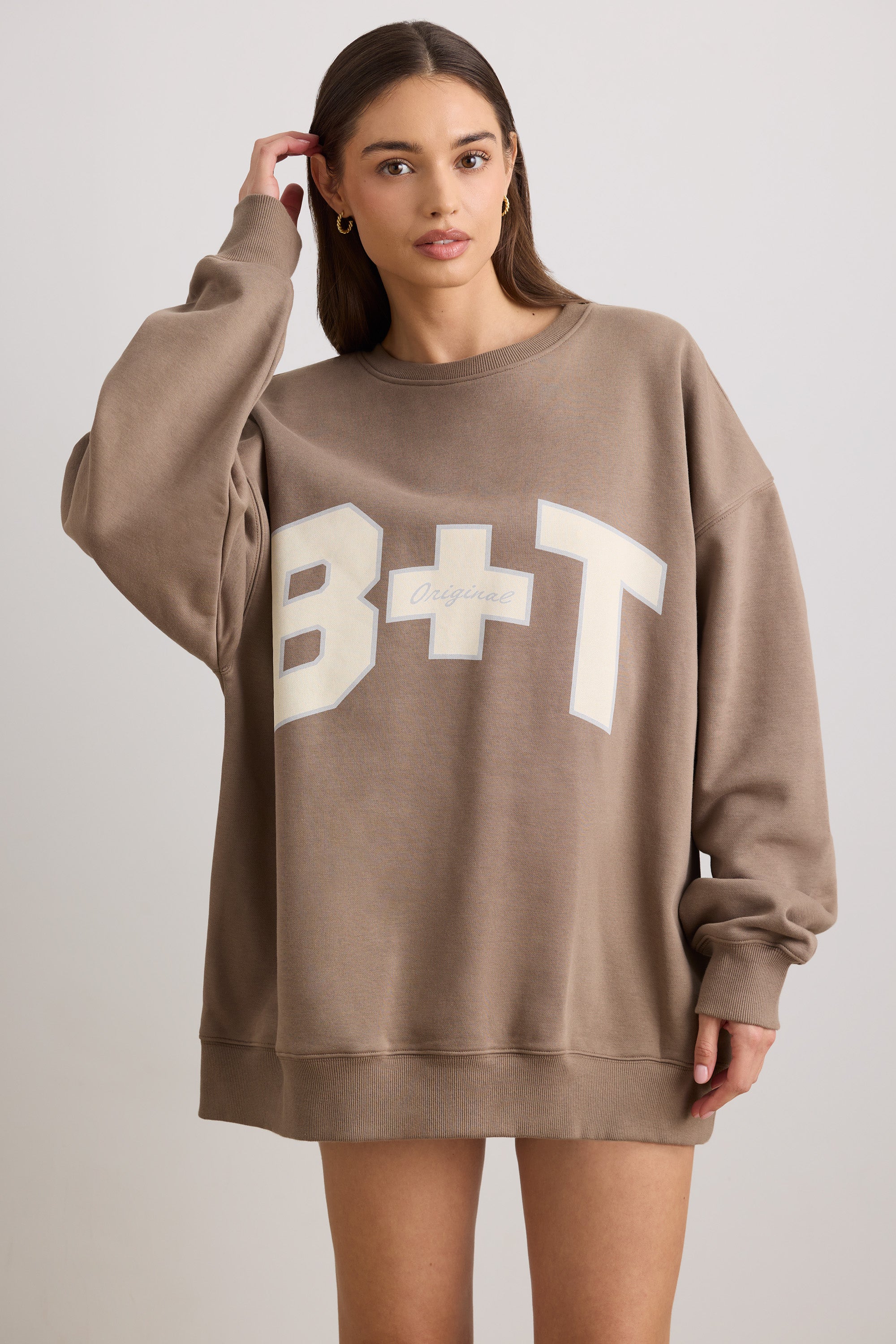 Classic Oversized Crew Neck Sweatshirt In Espresso | Oh Polly