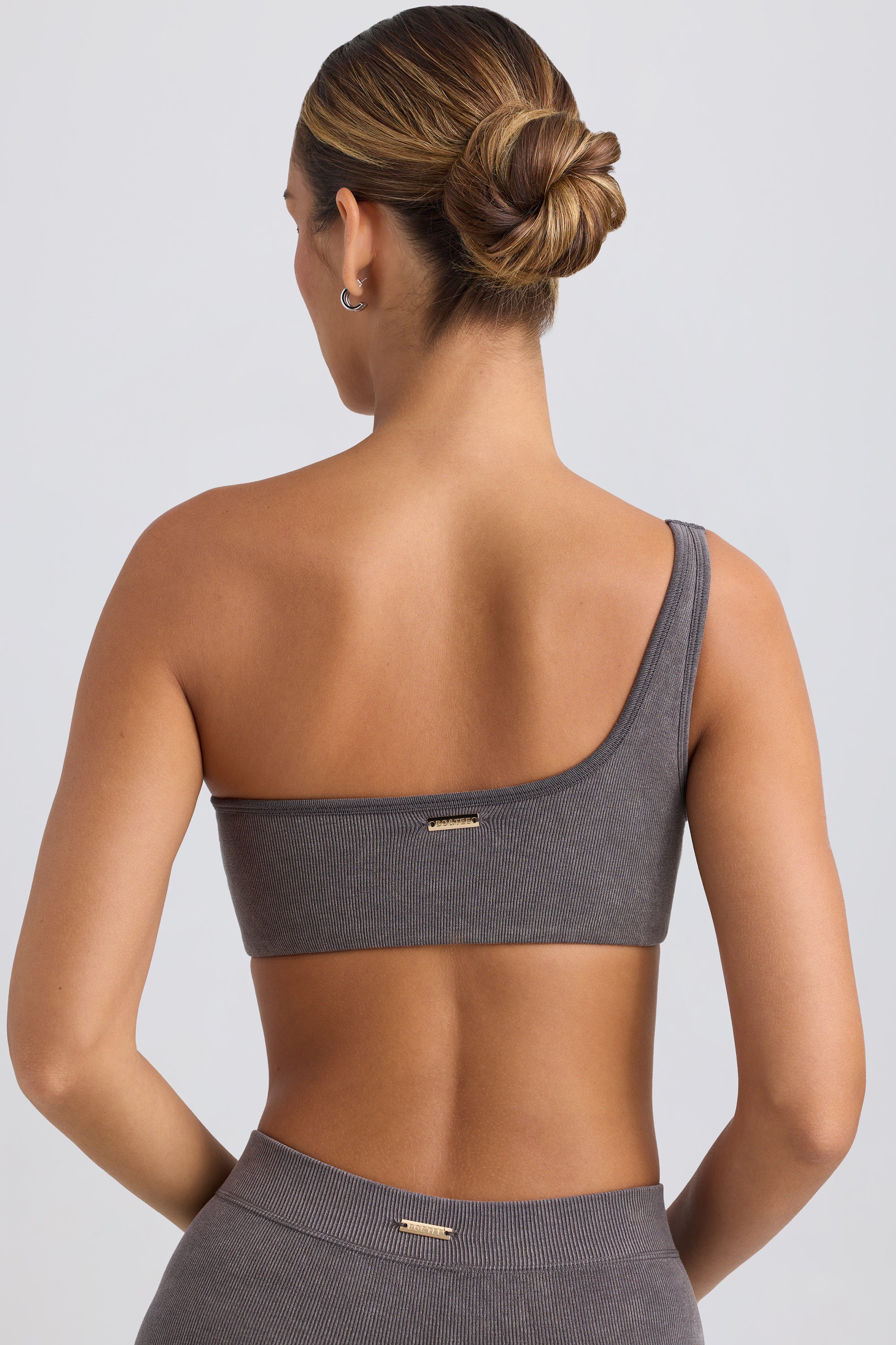 One-Shoulder Sports Bra in Washed Charcoal