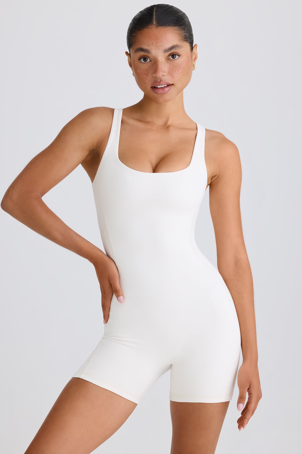 Soft Active Open-Back Unitard in White
