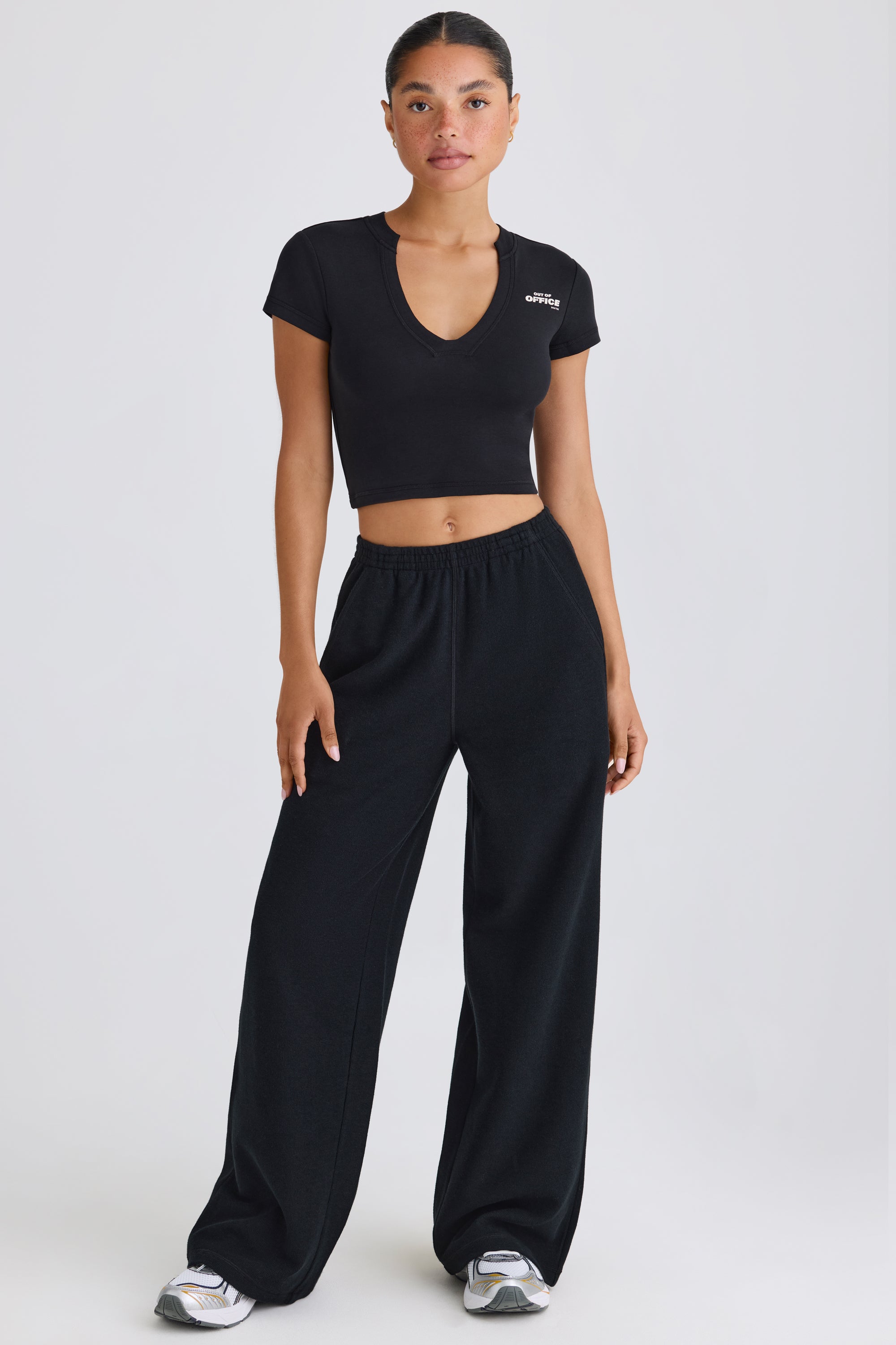 Jet Set Straight Leg Joggers in Black Oh Polly