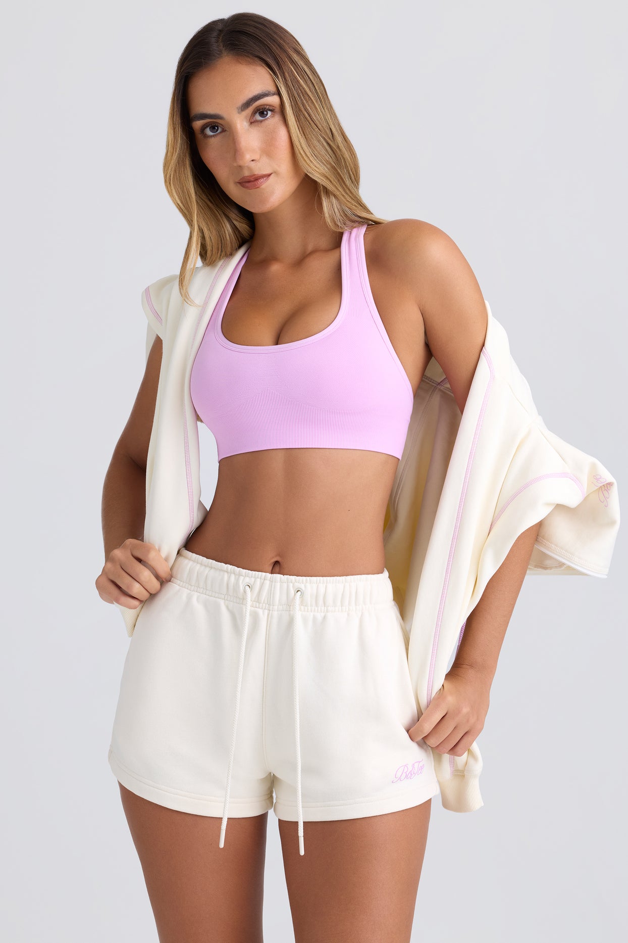 Mid-Rise Sweat Shorts in Eggshell