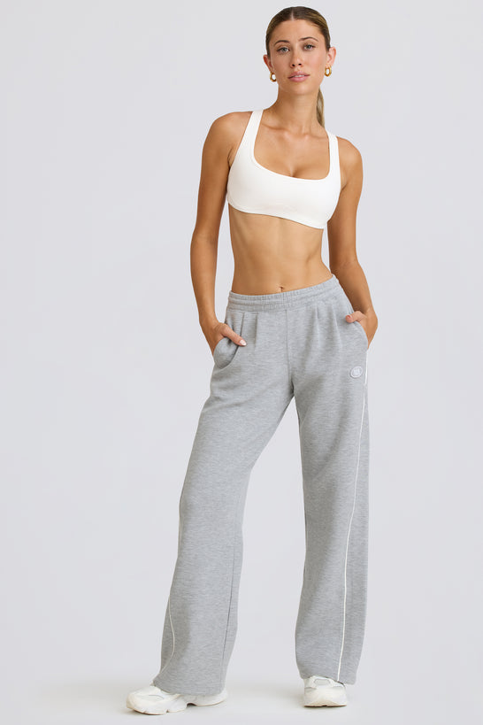 Pantalon de jogging droit taille moyenne, gris chiné