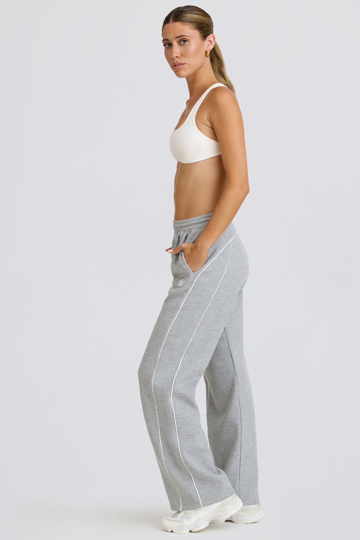 Pantalon de jogging droit taille moyenne, gris chiné