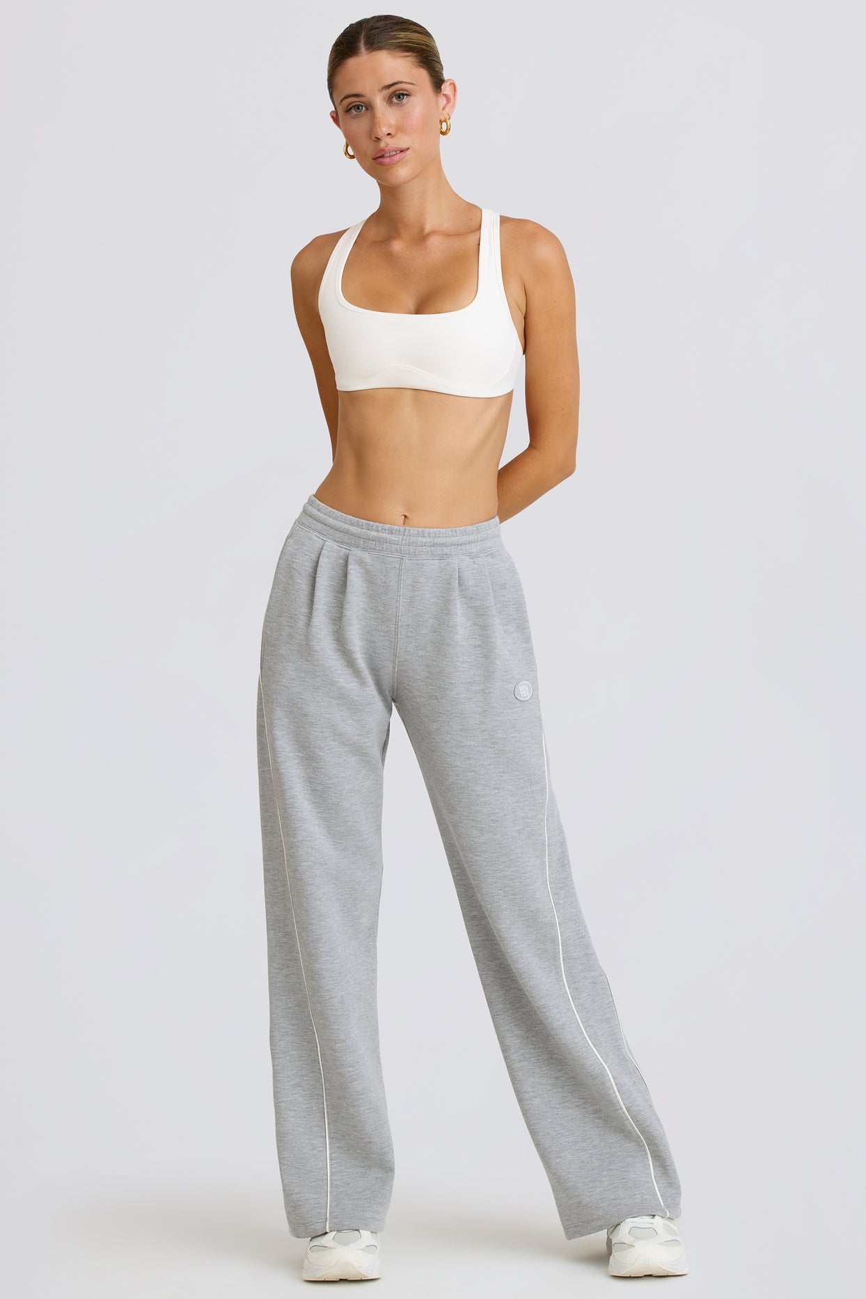 Pantalon de jogging droit taille moyenne, gris chiné