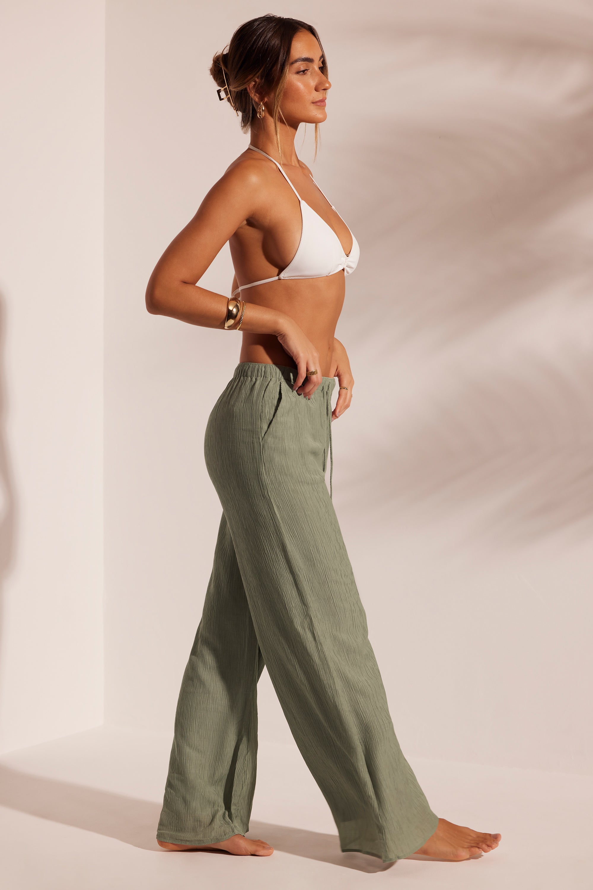 Buy Marks  Spencer Women Olive Green Solid Beach Trousers  Trousers for  Women 8690673  Myntra