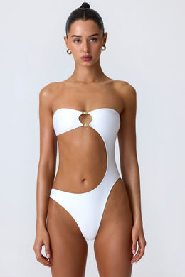 Embellished Cut-Out Bandeau Swimsuit in White