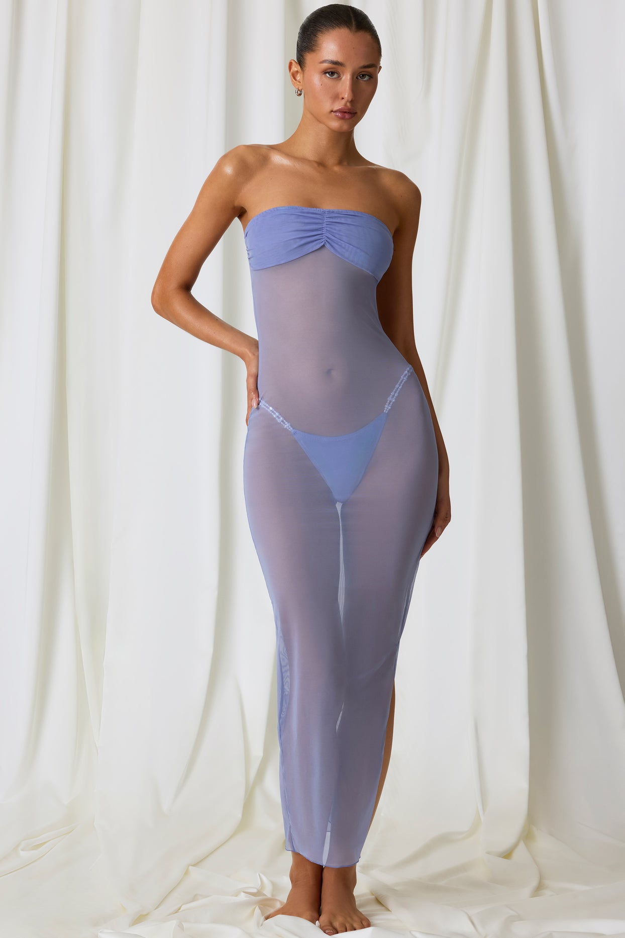 Robe midi bandeau froncée en violet lavande