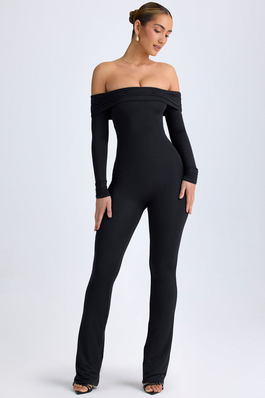 Tall Modal Off-Shoulder Ruched Jumpsuit in Black