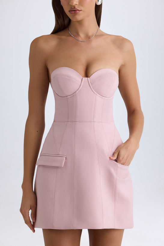 Strapless Structured Tulip Mini Dress in Pink Mauve