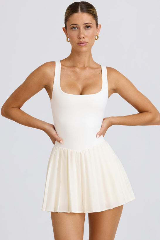 Soft Active Open-Back Pleated Tennis Dress in White