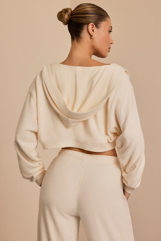 Brushed Jersey Hooded Cropped Shrug in Ecru