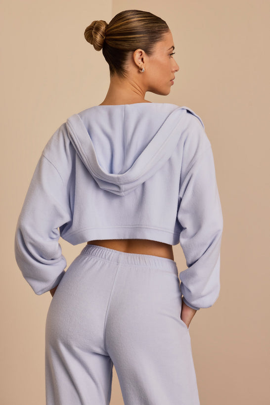 Brushed Jersey Hooded Cropped Shrug in Soft Blue