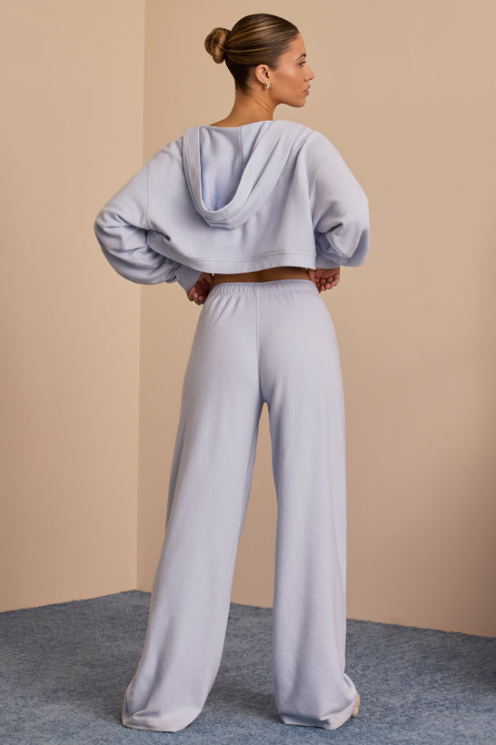 Brushed Jersey Wide-Leg Joggers in Soft Blue