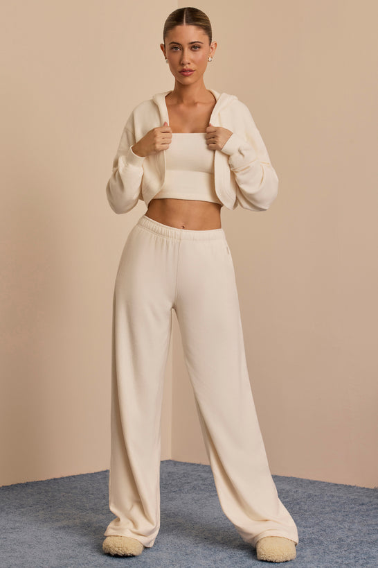 Petite Brushed Jersey Wide-Leg Joggers in Ecru