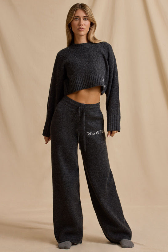 Mid-Rise Wide-Leg Joggers in Charcoal Marl