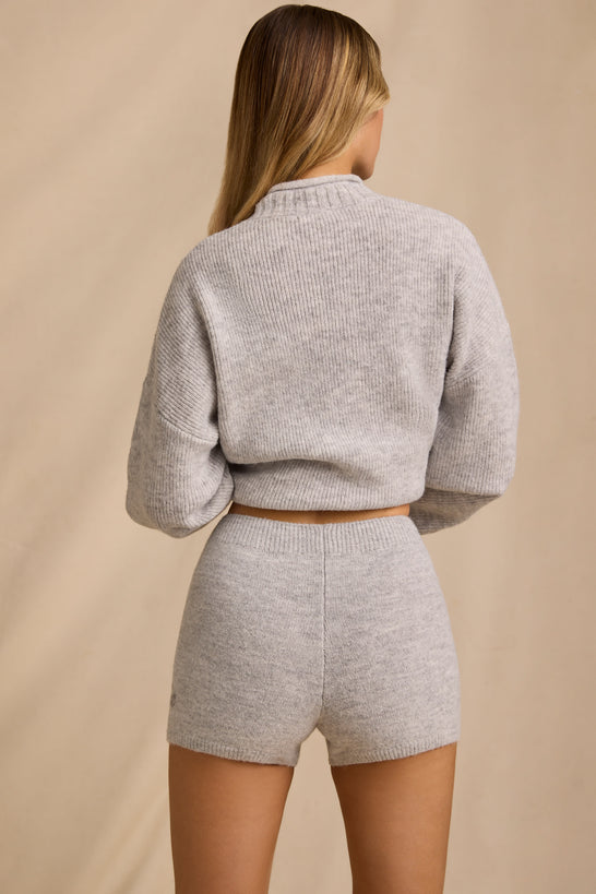 Mid-Rise Knit Mini Shorts in Ice Marl